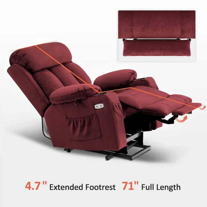 Grand fauteuil releveur inclinable avec repose-pieds étendu pour personnes de grande taille et fortes corpulences