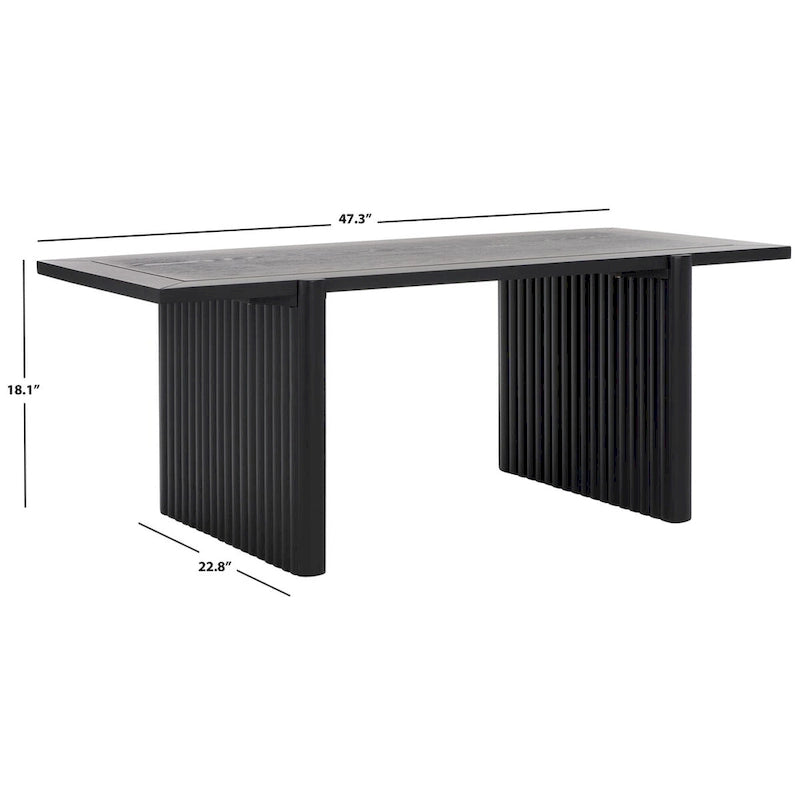 Table basse rectangulaire rustique-chic avec piétement tréteau cannelé