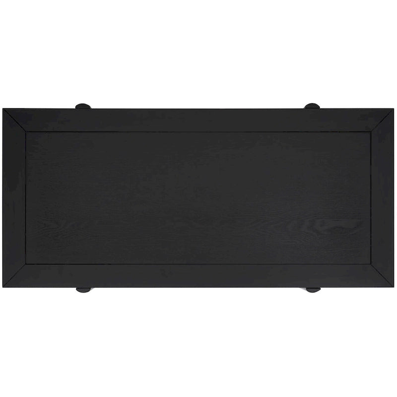 Table basse rectangulaire rustique-chic avec piétement tréteau cannelé