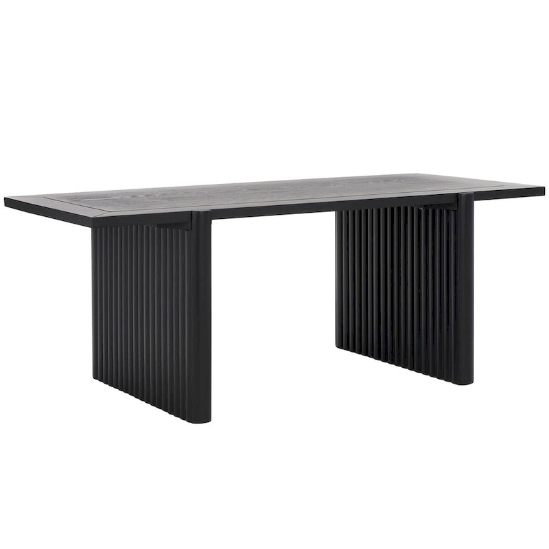 Table basse rectangulaire rustique-chic avec piétement tréteau cannelé
