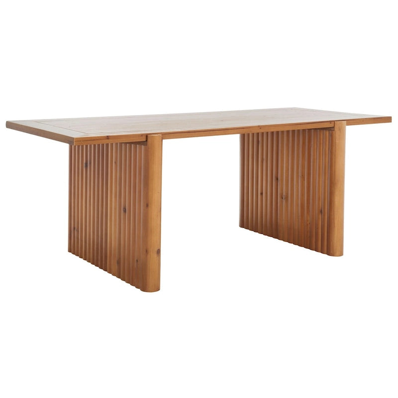 Table basse rectangulaire rustique-chic avec piétement tréteau cannelé