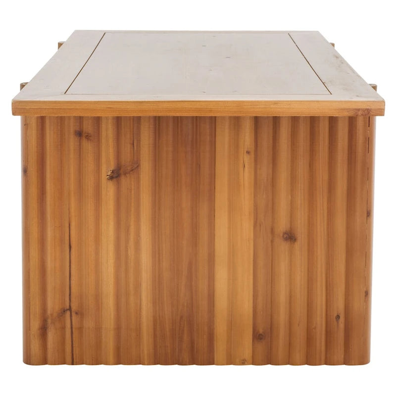 Table basse rectangulaire rustique-chic avec piétement tréteau cannelé