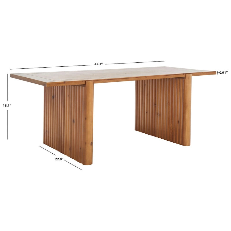 Table basse rectangulaire rustique-chic avec piétement tréteau cannelé