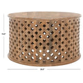 Table basse ronde en bois de manguier avec treillis – Style côtier marocain