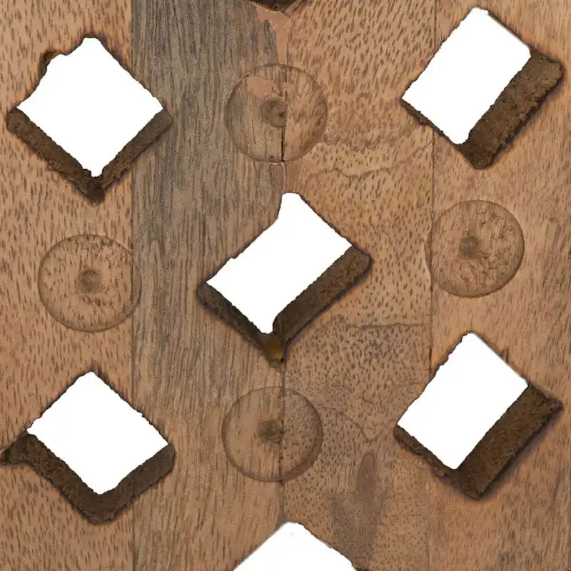 Table basse ronde en bois de manguier avec treillis – Style côtier marocain