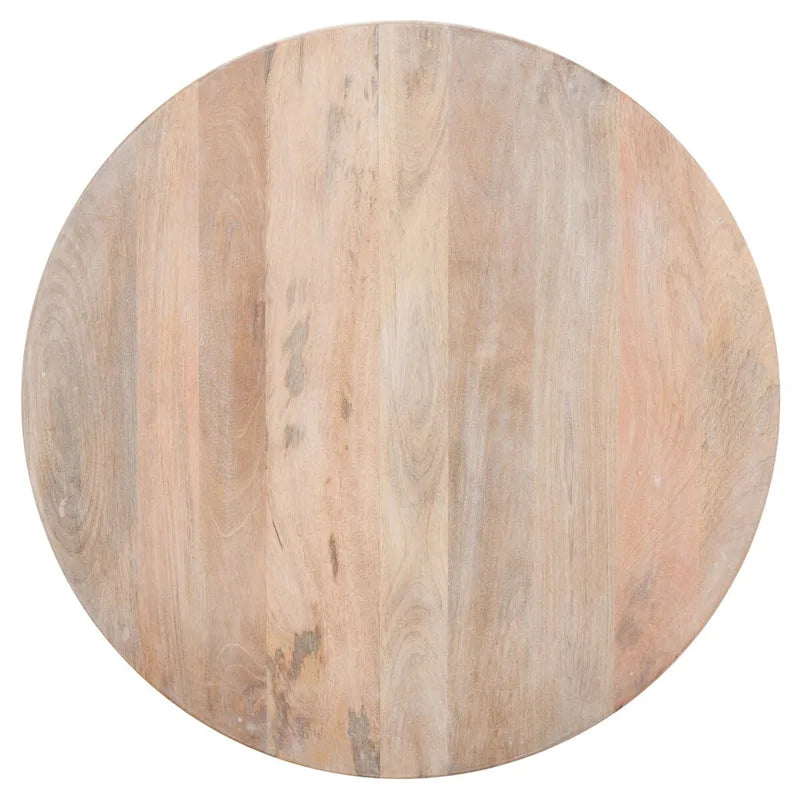 Table basse ronde en bois de manguier avec treillis – Style côtier marocain