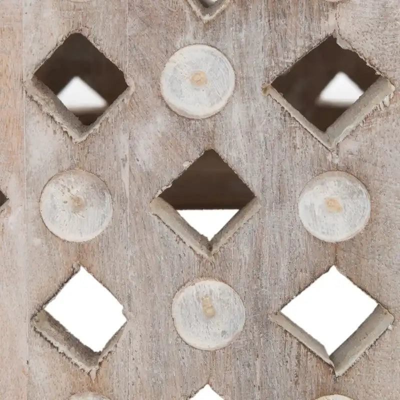 Table basse ronde en bois de manguier avec treillis – Style côtier marocain