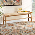 Boho Solid Oak Wood Bench with Woven Rope Seat