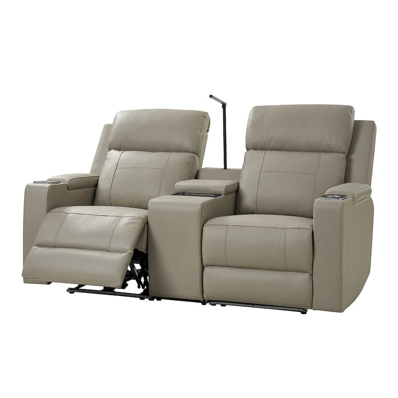 71.26 Wide Genuine Leather Home Theater Seating with Ambient Lighting and Storage