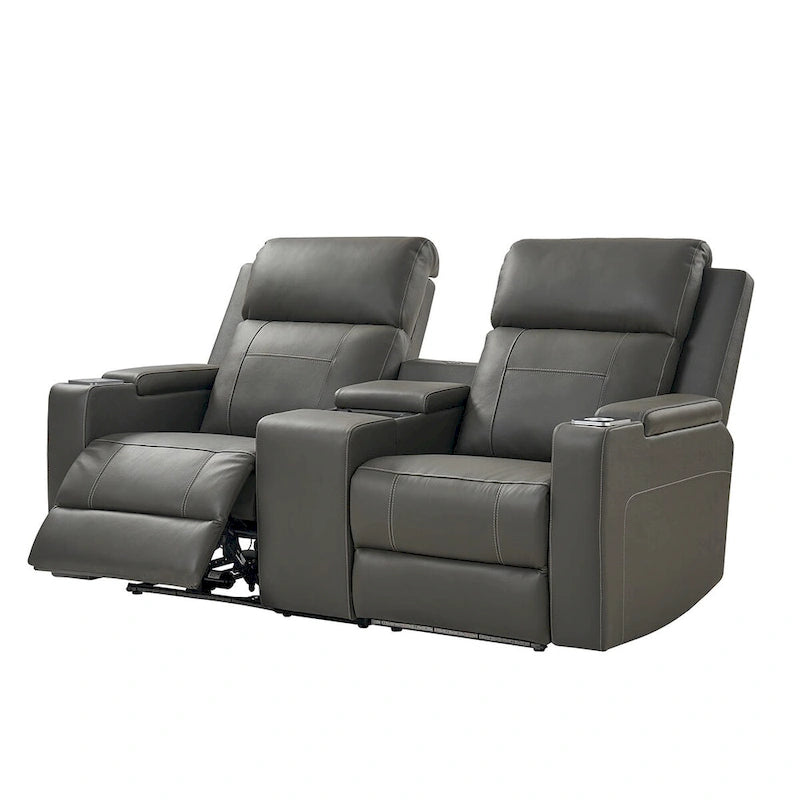 71.26 Wide Genuine Leather Home Theater Seating with Ambient Lighting and Storage