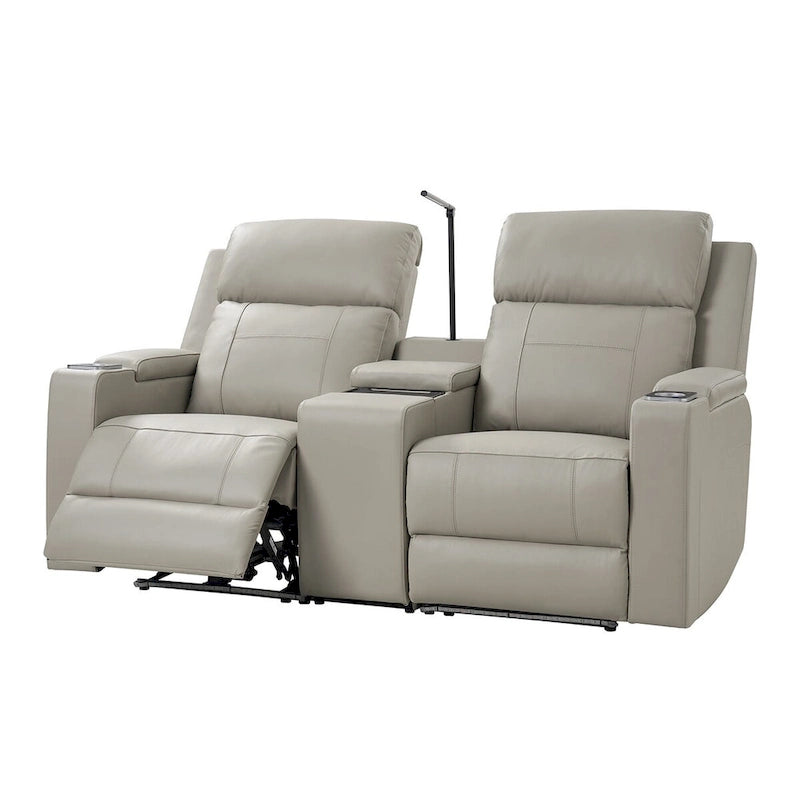71.26 Wide Genuine Leather Home Theater Seating with Ambient Lighting and Storage