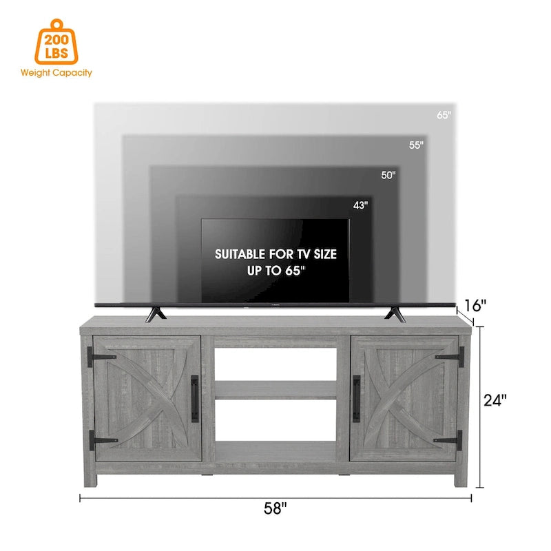 58 Farmhouse Barn Door Entryway Storage Console Table TV Stand - 58 inches in width
