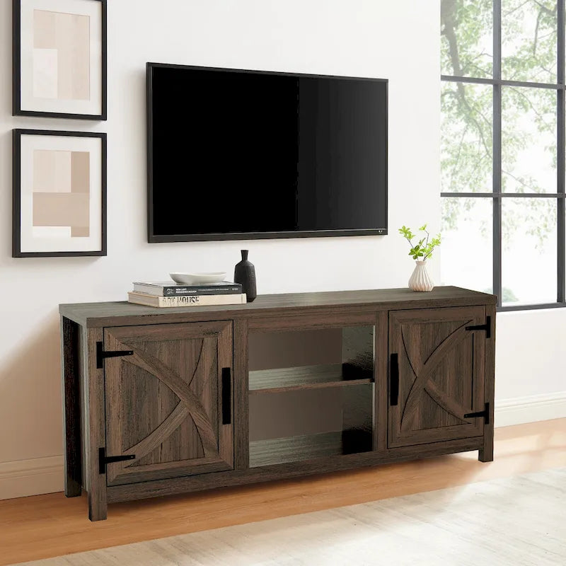 58 Farmhouse Barn Door Entryway Storage Console Table TV Stand - 58 inches in width