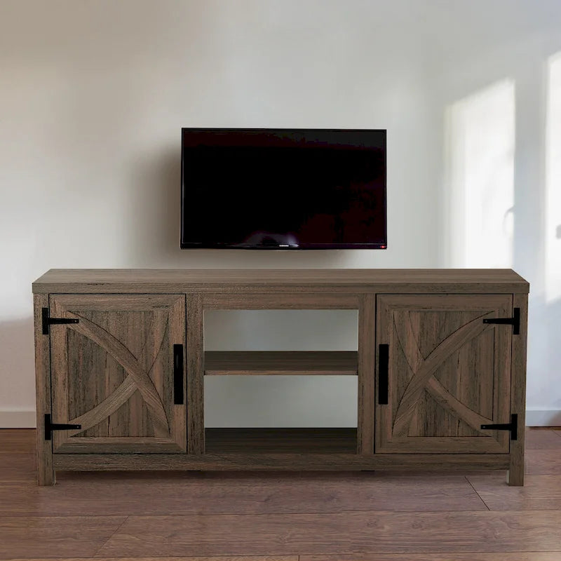 58 Farmhouse Barn Door Entryway Storage Console Table TV Stand - 58 inches in width