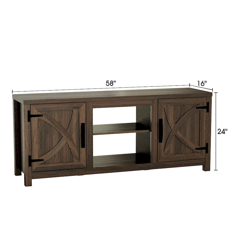 58 Farmhouse Barn Door Entryway Storage Console Table TV Stand - 58 inches in width
