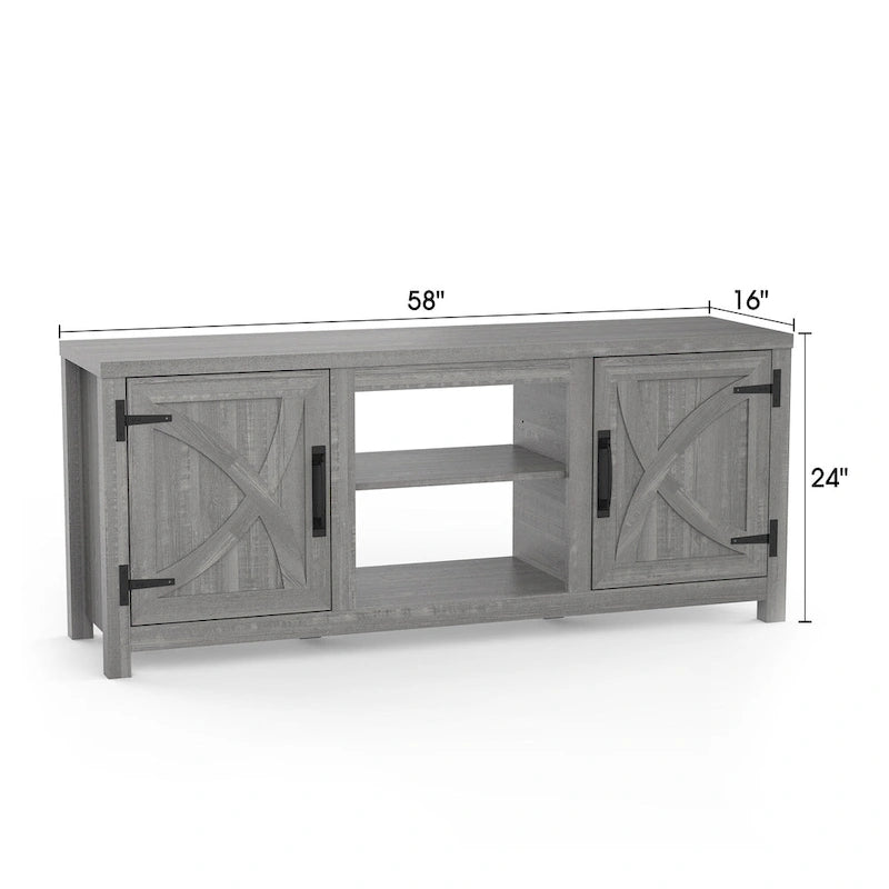 58 Farmhouse Barn Door Entryway Storage Console Table TV Stand - 58 inches in width