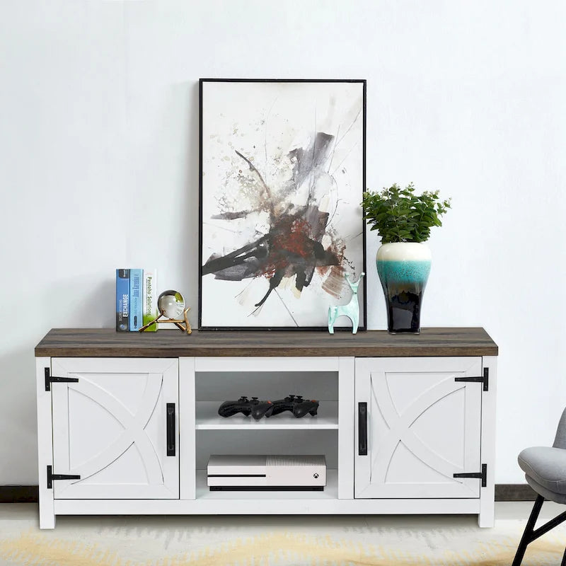 58 Farmhouse Barn Door Entryway Storage Console Table TV Stand - 58 inches in width