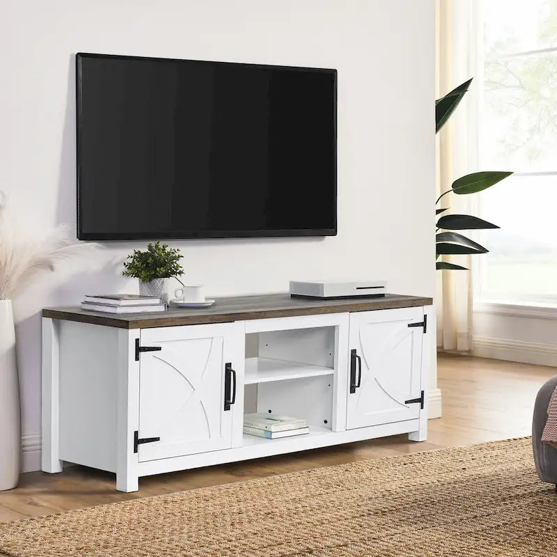 58 Farmhouse Barn Door Entryway Storage Console Table TV Stand - 58 inches in width