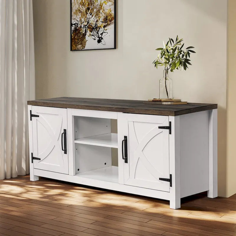 58 Farmhouse Barn Door Entryway Storage Console Table TV Stand - 58 inches in width