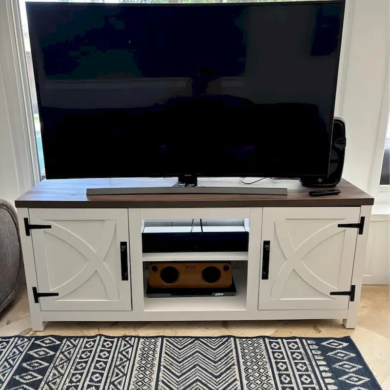 58 Farmhouse Barn Door Entryway Storage Console Table TV Stand - 58 inches in width