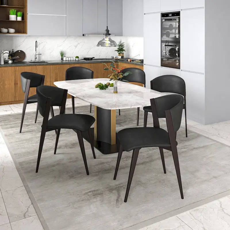 Chaise de salle à manger moderne avec assise en cuir PU et métal noir