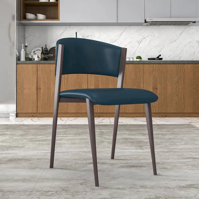Chaise de salle à manger moderne avec assise en cuir PU et métal noir