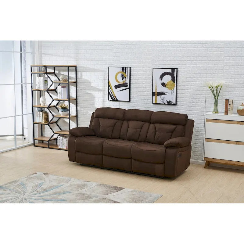 Canapé inclinable manuel 3 places en microfibre, marron foncé