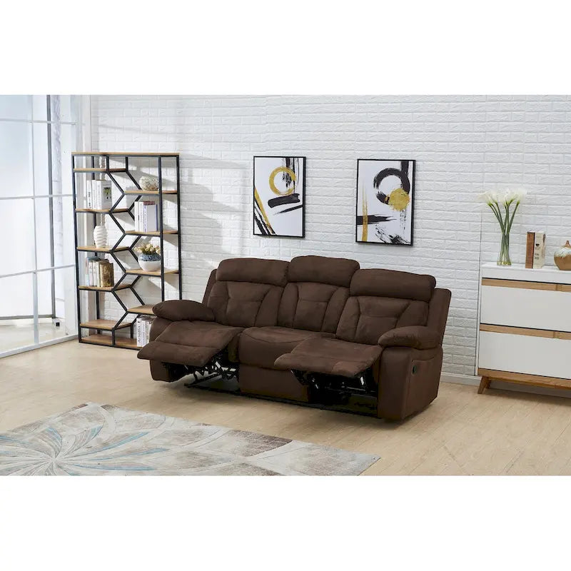 Canapé inclinable manuel 3 places en microfibre, marron foncé