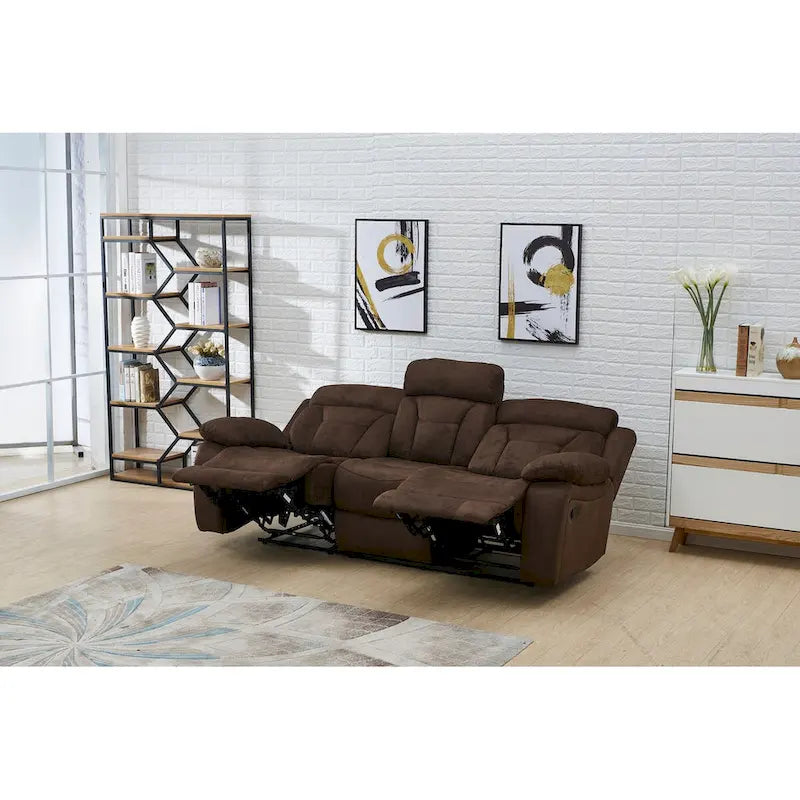 Canapé inclinable manuel 3 places en microfibre, marron foncé