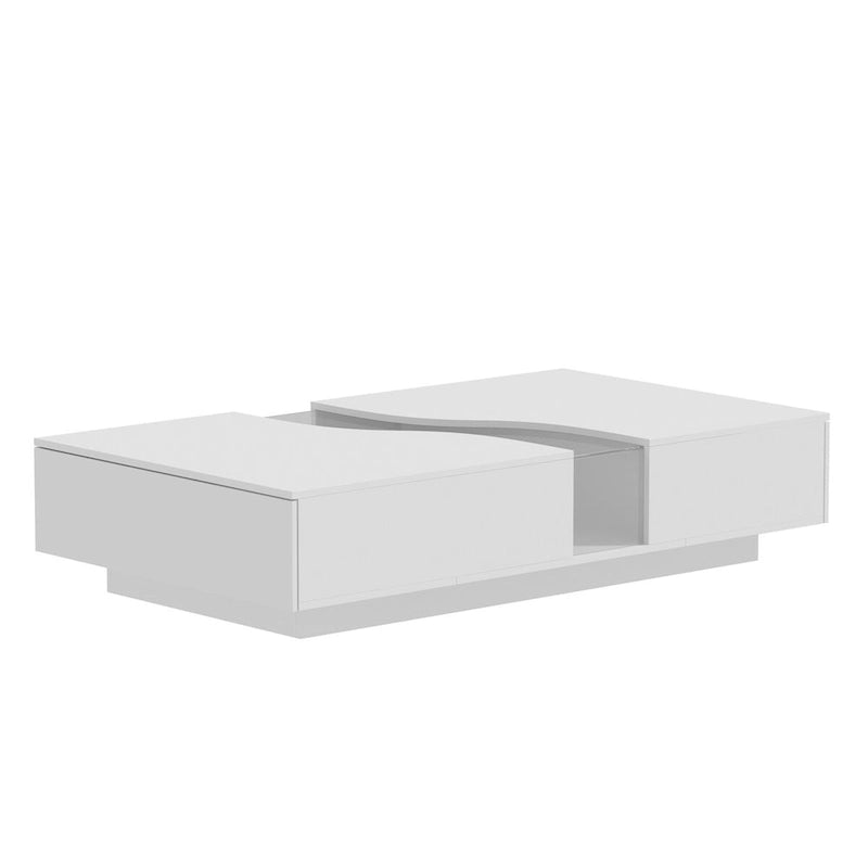 Table basse blanche à 2 tiroirs avec plateau d'affichage à LED