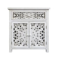 Rustic Hollow-Carved Wood Storage Cabinet with 1 Drawer and 2 Doors, Antique White, 31 H - 27.6 x 13.8 x 31