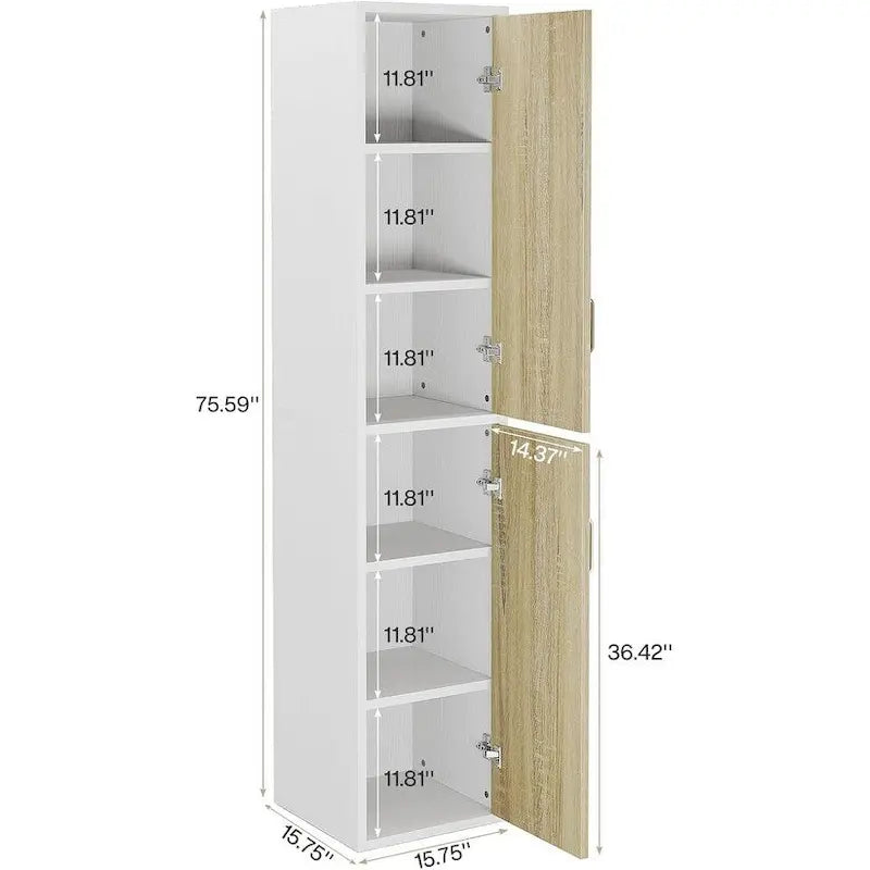 75.39-Inch Wood Storage Cabinet, Tall Floor Cabinet with 2 Doors and 6 Shelves
