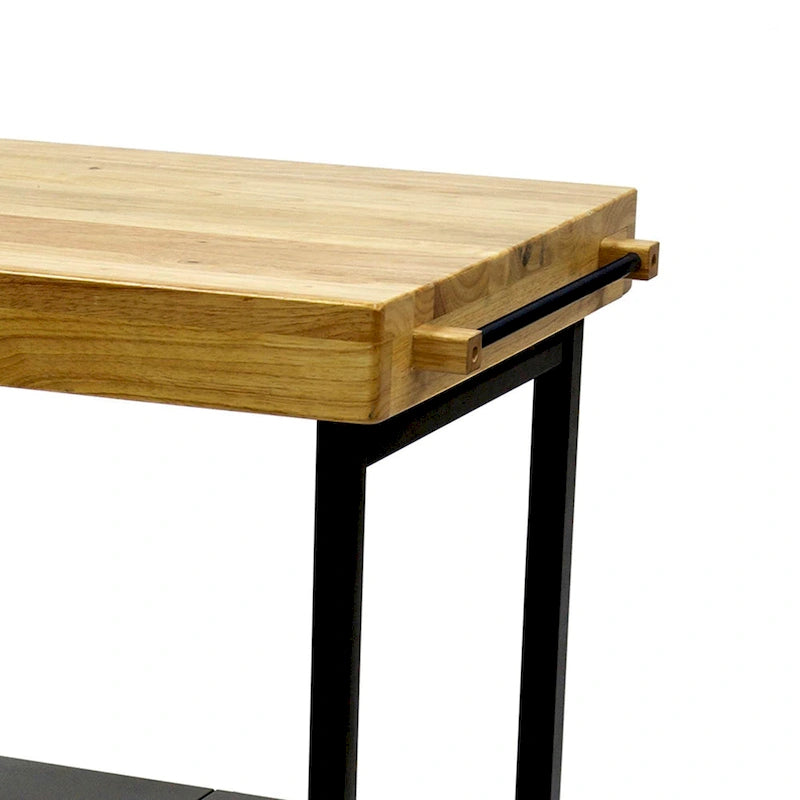 Chariot de bar/îlot de cuisine pliable portable à roulettes avec plateau en bois massif - Argent