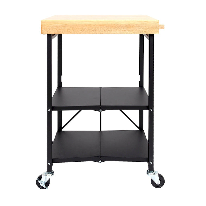 Chariot de bar/îlot de cuisine pliable portable à roulettes avec plateau en bois massif - Argent