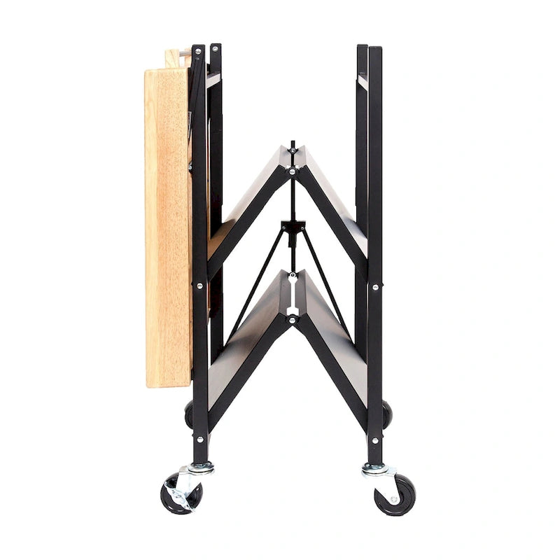 Chariot de bar/îlot de cuisine pliable portable à roulettes avec plateau en bois massif - Argent