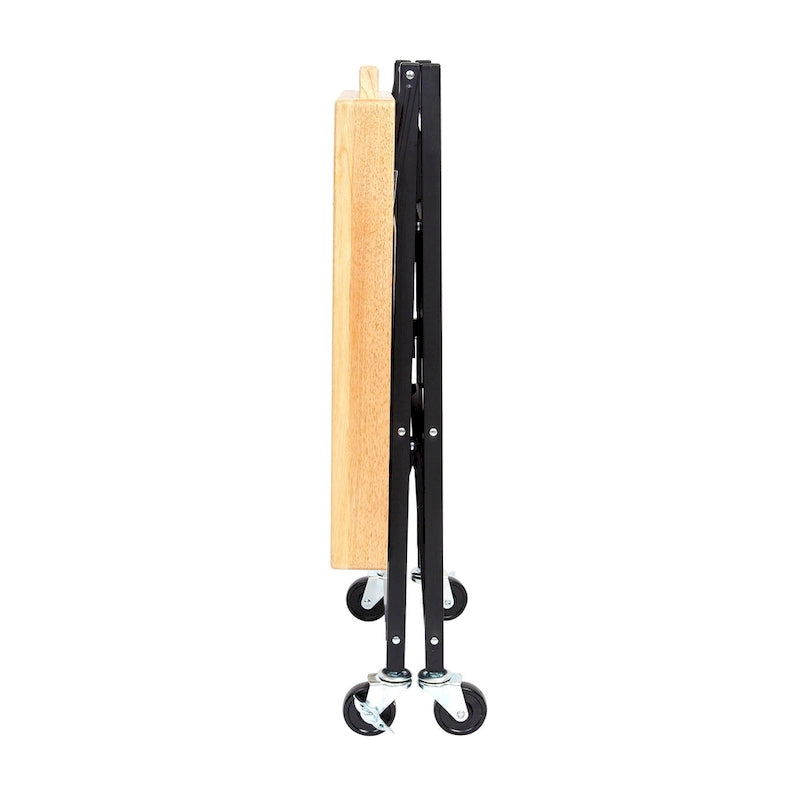Chariot de bar/îlot de cuisine pliable portable à roulettes avec plateau en bois massif - Argent