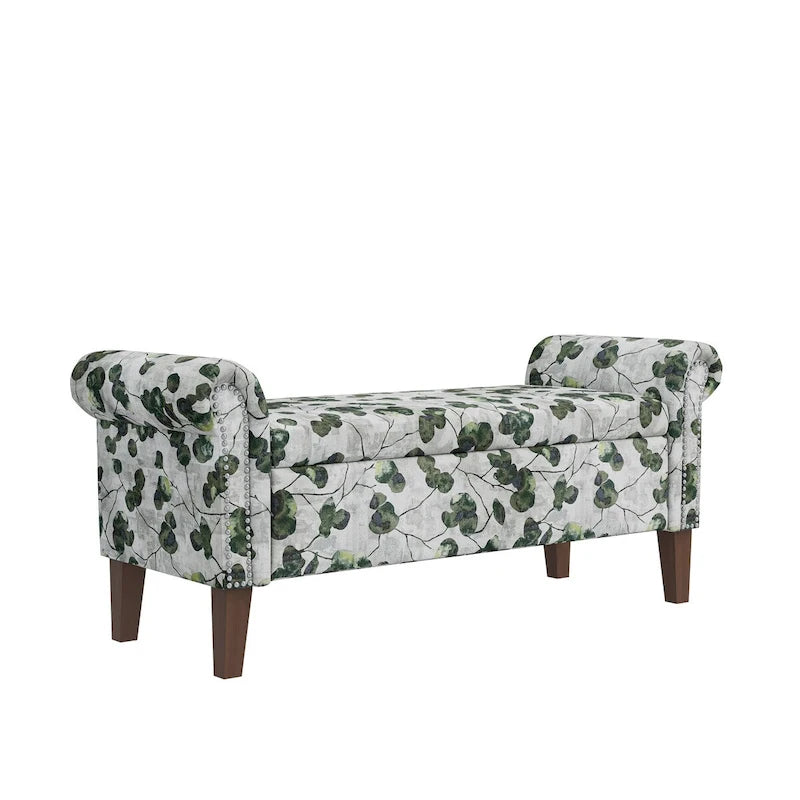 Banc de rangement Ottoman traditionnel à accoudoirs roulés avec clous décoratifs