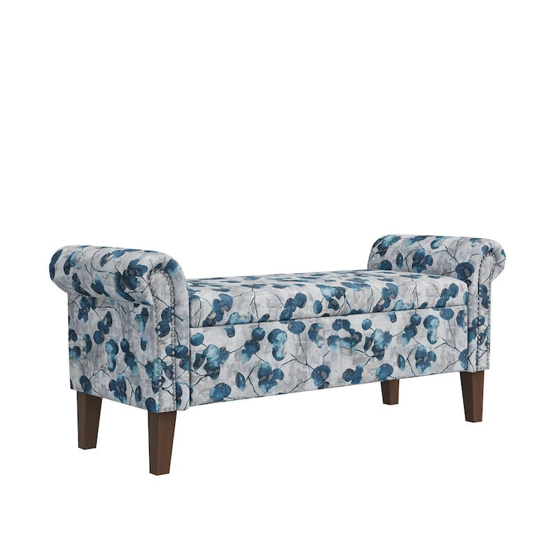 Banc de rangement Ottoman traditionnel à accoudoirs roulés avec clous décoratifs