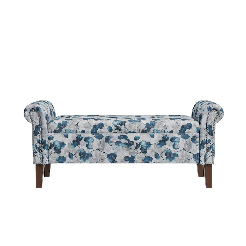 Banc de rangement Ottoman traditionnel à accoudoirs roulés avec clous décoratifs