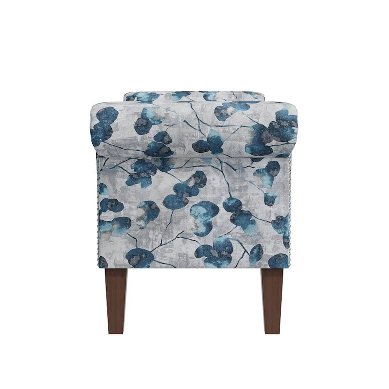 Banc de rangement Ottoman traditionnel à accoudoirs roulés avec clous décoratifs