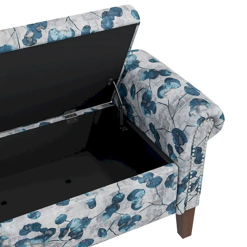 Banc de rangement Ottoman traditionnel à accoudoirs roulés avec clous décoratifs