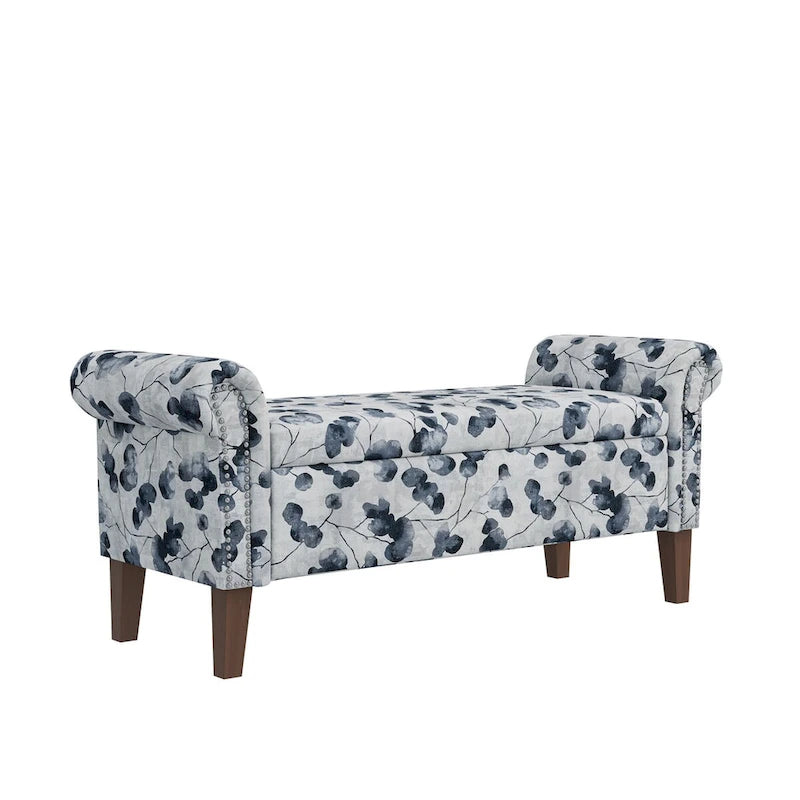 Banc de rangement Ottoman traditionnel à accoudoirs roulés avec clous décoratifs