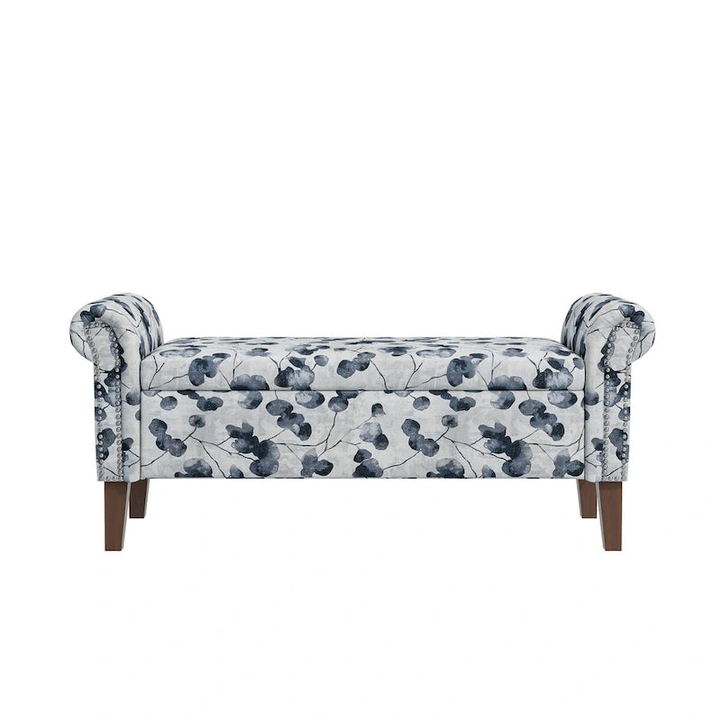 Banc de rangement Ottoman traditionnel à accoudoirs roulés avec clous décoratifs