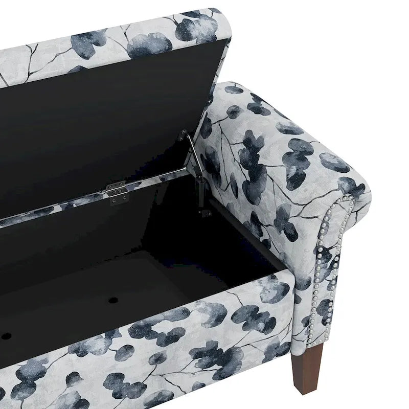 Banc de rangement Ottoman traditionnel à accoudoirs roulés avec clous décoratifs
