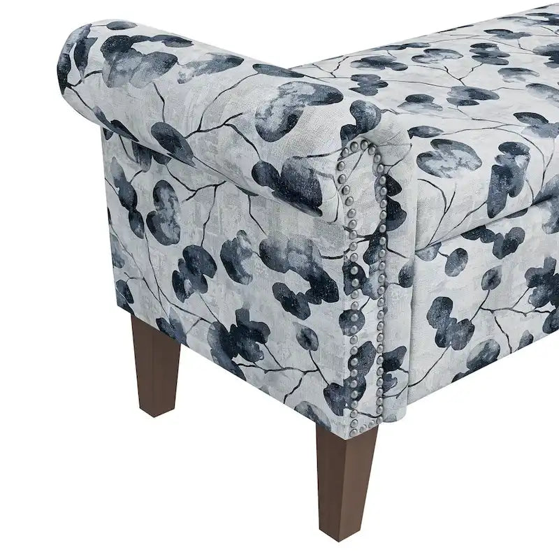 Banc de rangement Ottoman traditionnel à accoudoirs roulés avec clous décoratifs