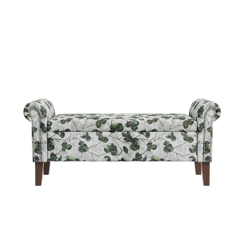 Banc de rangement Ottoman traditionnel à accoudoirs roulés avec clous décoratifs