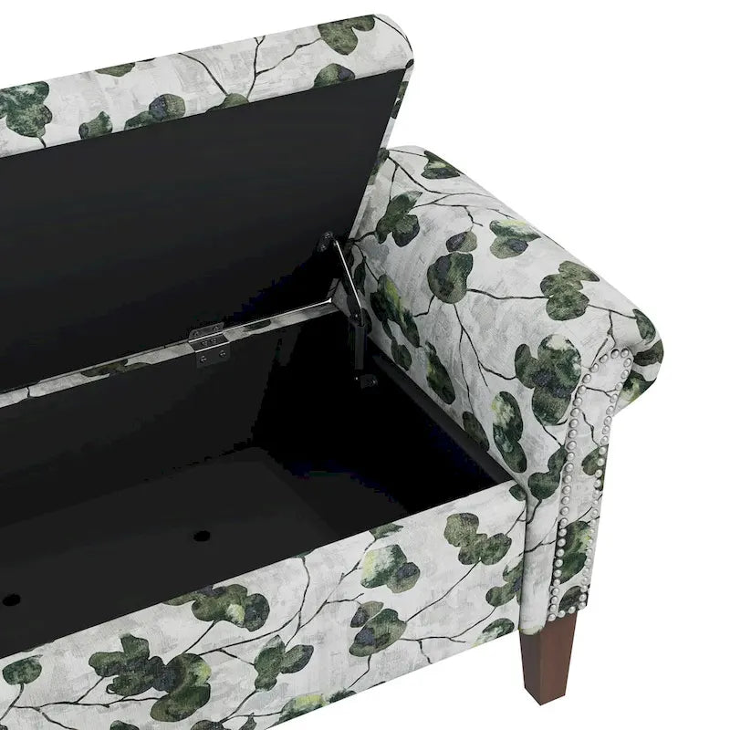 Banc de rangement Ottoman traditionnel à accoudoirs roulés avec clous décoratifs