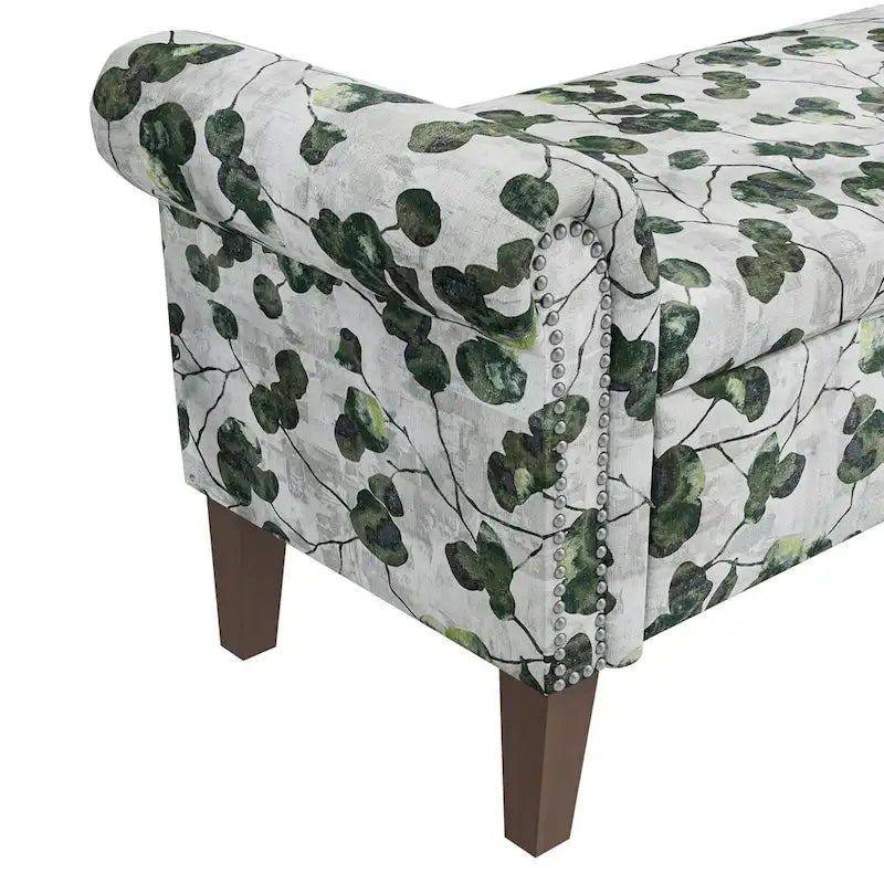 Banc de rangement Ottoman traditionnel à accoudoirs roulés avec clous décoratifs